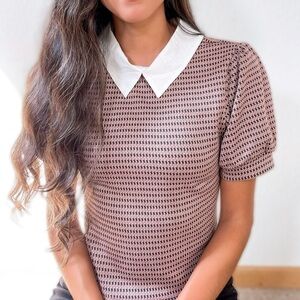 Meraki Large Cropped Collared Peplum Babydoll Blouse Office Preppy O2